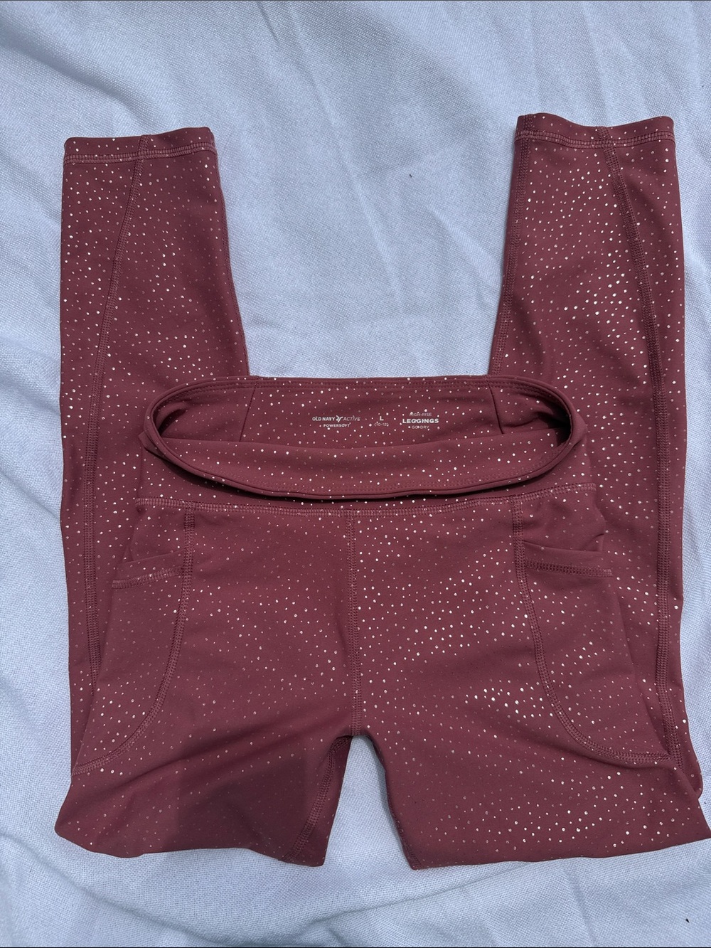 Old Navy Maroon Leggings with Silver Dot Print